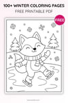 Winter Coloring Pages for Kids – Little Fox Ice Skating (Free PDF Printables) preview 2