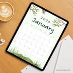 January 2026 Calendar – Green Watercolor Nature Theme preview 3