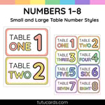 Colorful Table Number Cards 1–8 – Two Sizes (Large & Small) preview 2