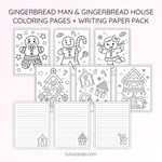 Gingerbread Man & Gingerbread House Coloring Pages + Writing Templates preview 2