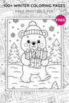 Winter Coloring Pages for Kids – Little Bear Holding a Gift in the Snow (Free PDF Printables) preview 3