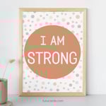 I Am Strong — Soft Colorful Dots Affirmation Poster for Kids, Gentle Minimalist Wall Art, Calming Classroom & Home Decor preview 1