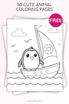 Cute Penguin on a Boat Coloring Page for Kids | Printable Animal Art PDF | TutuCards Wildlife & Friends Series preview 2