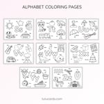 Alphabet Coloring Pages – Uppercase & Lowercase Letters A–Z with 5 Words and Pictures per Letter preview 5