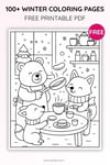 Winter Coloring Pages for Kids – Little Bear Making Pancakes (Free PDF Printables) preview 2