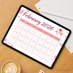 Pink & White Cupid Valentine – February 2026 Calendar | Romantic Heart Theme preview 3