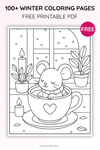 Winter Coloring Pages for Kids – Little Mouse in a Coffee Cup (Free PDF Printables) preview 2