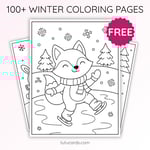 Winter Coloring Pages for Kids – Little Fox Ice Skating (Free PDF Printables) preview 1