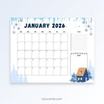 Snowy Forest Cabin – 2026 January Calendar preview 1