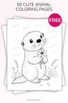 Cute Otter Holding Wildflowers Coloring Page for Kids | Printable Animal Art PDF | TutuCards Wildlife & Friends Series preview 2