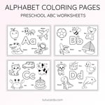 Alphabet Coloring Pages – Uppercase & Lowercase Letters A–Z with 5 Words and Pictures per Letter preview 1