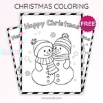Christmas Coloring Pages for Kids – Two Snowmen Hugging Each Other (Free PDF Printables) preview 1