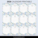 2026 Calendar Printable Download | Blue and White Floral Line Art Watercolor Vertical Calendar | To-Do List & Notes Pages Included | Letter Size | Minimal Planner preview 2