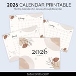 2026 Calendar Printable Download | Brown and Green Simple Minimalist Calendar | Letter Size | Desk & Wall Planner preview 1
