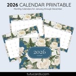 2026 Calendar Printable Download | White Vintage Rose Calendar | Elegant Floral Monthly Planner | Letter Size | Desk & Wall Decor preview 1