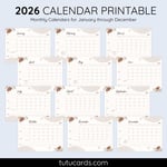 2026 Calendar Printable Download | Brown and Green Simple Minimalist Calendar | Letter Size | Desk & Wall Planner preview 2