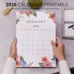 2026 Calendar Printable Download | Cute Pink and Purple Floral Watercolor Vertical Calendar | To-Do List & Notes Pages Included | Letter Size | Aesthetic Planner preview 4