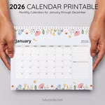 2026 Calendar Printable Download | Colorful Flowers Watercolor Floral Calendar | Letter Size | Desk & Wall Planner preview 5