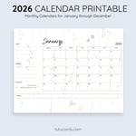 2026 Calendar Printable Download | Neutral Watercolor Wildflowers Floral Calendar | Letter Size | Desk & Wall Planner preview 3