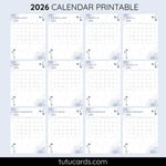 2026 Calendar Printable Download | Soft Blue Wildflower Watercolor Vertical Calendar | To-Do List & Notes Pages Included | Letter Size | Minimal Botanical Planner preview 2