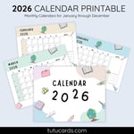 2026 Calendar Printable Download | Pink and Yellow Cute Illustrative Monthly Calendar | Stationery Theme | Letter Size | Desk & Wall Planner preview 1