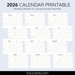 2026 Calendar Printable Download | Neutral Watercolor Wildflowers Floral Calendar | Letter Size | Desk & Wall Planner preview 2