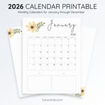 2026 Calendar Printable Download | Watercolor Floral Monthly Calendar | Letter Size | Desk & Wall Planner preview 3