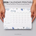 2026 Calendar Printable Download | Watercolor Floral Monthly Calendar | Letter Size | Desk & Wall Planner (Copy) preview 4