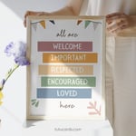 All Are Welcome, Important, Respected, Encouraged & Loved Here — Boho Minimalist Inclusive Classroom Posters, Neutral Handwritten Wall Art for Kids & Home preview 3