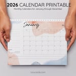 2026 Calendar Printable Download | Blue Brown Abstract Watercolor Background Calendar | Letter Size | Desk & Wall Planner preview 4