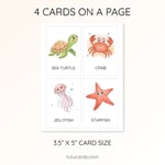 20 Cute Colorful sea Animal Flashcards | Printable Cards | 3.5x5 inch | Kids Learning & Classroom Decor  preview 2
