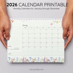 2026 Calendar Printable Download | Green and Blue Watercolor Brush Calendar | Letter Size | Desk & Wall Planner preview 4