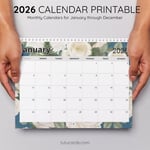 2026 Calendar Printable Download | White Vintage Rose Calendar | Elegant Floral Monthly Planner | Letter Size | Desk & Wall Decor preview 4