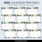 2026 Calendar Printable Download | White Vintage Rose Calendar | Elegant Floral Monthly Planner | Letter Size | Desk & Wall Decor preview 2