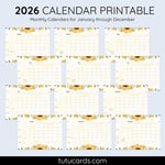2026 Calendar Printable Download | Sunflower Monthly Calendar | Yellow Watercolor Floral Design | Letter Size | Desk & Wall Planner preview 2