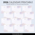 2026 Calendar Printable Download | Purple and Gold Aesthetic Watercolor Calendar | Letter Size | Desk & Wall Planner preview 2