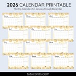 2026 Calendar Printable Download | Yellow Watercolor Flower Calendar | Letter Size | Desk & Wall Planner preview 2