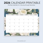 2026 Calendar Printable Download | White Vintage Rose Calendar | Elegant Floral Monthly Planner | Letter Size | Desk & Wall Decor preview 3