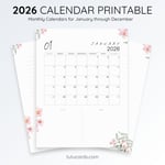 2026 Calendar Printable Download | Pink Watercolor Floral Vertical Calendar | To-Do List & Notes Pages Included | Letter Size | Planner & Wall Decor preview 3
