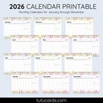 2026 Calendar Printable Download | Colorful Flowers Watercolor Floral Calendar | Letter Size | Desk & Wall Planner preview 2