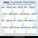 2026 Calendar Printable Download | Colorful Watercolor Polka Dots Calendar | Letter Size | Desk & Wall Planner preview 2