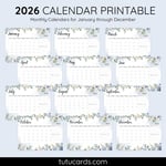 2026 Calendar Printable Download | Blue and White Watercolor Botanical Calendar | Elegant Nature Monthly Planner | Letter Size | Desk & Wall Decor preview 2