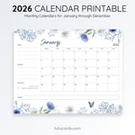 2026 Calendar Printable Download | Watercolor Floral Monthly Calendar | Letter Size | Desk & Wall Planner (Copy) preview 3
