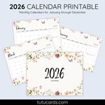 2026 Calendar Printable Download | Soft Watercolor Floral Butterflies Calendar | Letter Size | Desk & Wall Planner preview 1