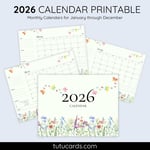2026 Calendar Printable Download | Green and Blue Watercolor Brush Calendar | Letter Size | Desk & Wall Planner preview 1