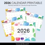 2026 Calendar Printable Download | Colorful Watercolor Polka Dots Calendar | Letter Size | Desk & Wall Planner preview 1