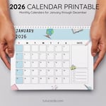 2026 Calendar Printable Download | Pink and Yellow Cute Illustrative Monthly Calendar | Stationery Theme | Letter Size | Desk & Wall Planner preview 4