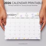 2026 Calendar Printable Download | Soft Pink and Purple Floral Watercolor Calendar | Pastel Flower Monthly Planner | Letter Size | Desk & Wall Decor preview 4
