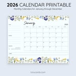 2026 Calendar Printable Download | Calm Colorful Pastel Watercolor Floral Calendar | Soft Aesthetic Monthly Planner | Letter Size | Desk & Wall Decor preview 3