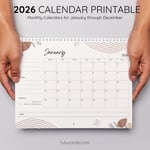 2026 Calendar Printable Download | Brown and Green Simple Minimalist Calendar | Letter Size | Desk & Wall Planner preview 4